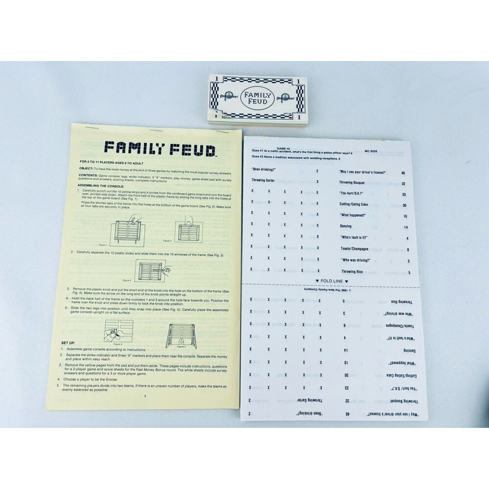 Family Feud Game 1990‎ Replacement Pieces-Survey Questions-Score Sheets-Money